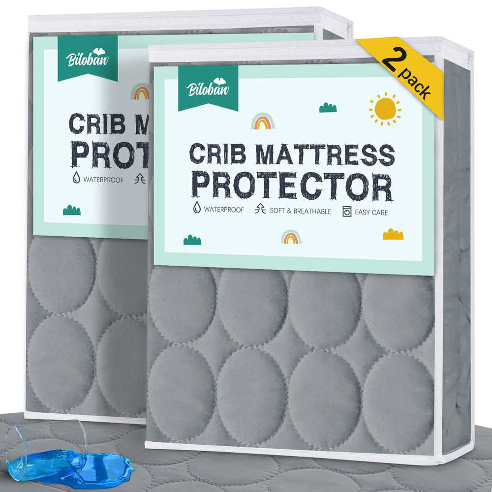 Biloban crib mattress protector 2-pack offers snug fit and protection.