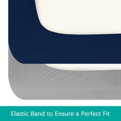 Biloban gray navy bedding set offers gender-neutral style for nursery décor.