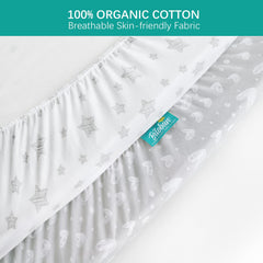 Biloban mini-crib mattress cover 38x25 in white grey star adds cozy comfort