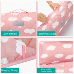 Biloban nap mat quilted surface emphasizes durability and soft comfort during nap time.