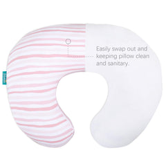 Biloban nursing pillow cover in use during breastfeeding with mom and baby.