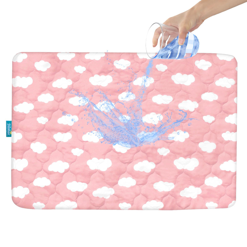 Biloban pink cloud Pack n Play mattress protector cover for gentle, protective sleep.