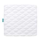 Biloban playard mattress cover with square-fit design for a snug, comfortable sleep surface.