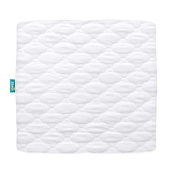Biloban playard mattress cover with square-fit design for a snug, comfortable sleep surface.