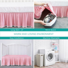 Biloban soft pink microfiber crib skirt feels silky and wrinkle-resistant