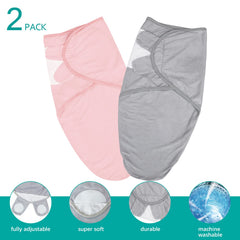 Biloban swaddle with leg pocket in grey and pink provides secure fit.
