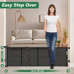 Bingguz 120-inch wide retractable gate extended across a doorway for versatile openings