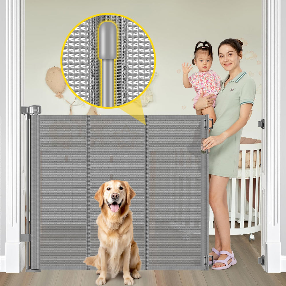 Bingguz reinforced 42-inch gate mesh extended across a doorway for safety.