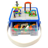 Bins and Things toy storage with baseplate lid for on-the-go building and play