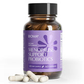 BIOMA Menopause Support bottle close-up for daily gut-hormone balance.