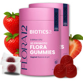 Biotics2 Flora12 bottle front showing vegan probiotics for daily balance