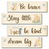BirtDerr Winnie 4pc wall decor set brightens nursery walls with playful Pooh signs.