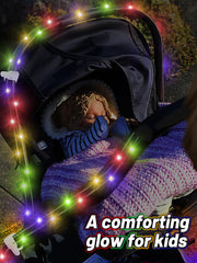 Biubee lights secured with cable ties for stable stroller attachment.