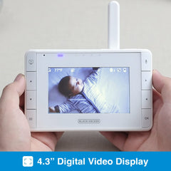 Black+Decker baby monitor pan-tilt camera enables flexible viewing angles.