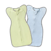 Blackleaf Baby swaddle in green and light blue front view, snug and secure.