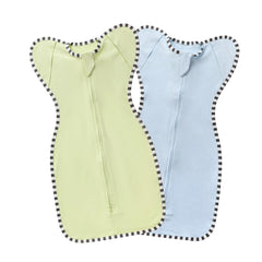Blackleaf Baby swaddle in green and light blue front view, snug and secure.