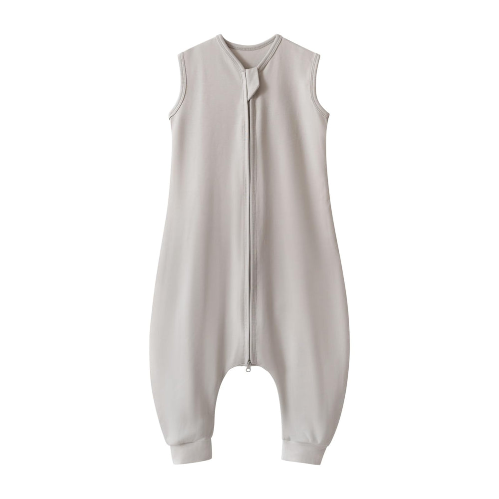 Blackleaf Baby toddler sleep sack with feet in grey, lying flat for cozy nights.