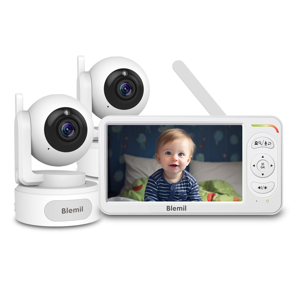 Blemil dual-camera baby monitor on a 6-inch screen with split-screen view for two-room monitoring