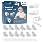 Blessimo 12-pack magnetic cabinet locks installed inside cabinet for invisible child safety