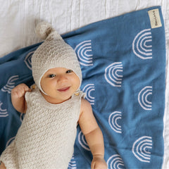 Bleu La La blanket soft cotton texture emphasizes breathable, gentle touch for sensitive skin