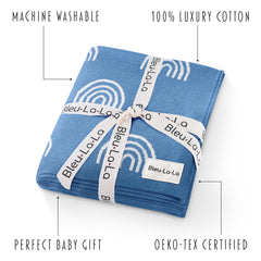 Bleu La La rainbow blue blanket in stroller use for on-the-go warmth