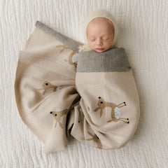 Bleu La La blanket folded in gift box, ready for registry or shower gift