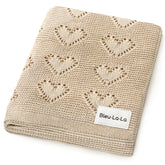 Bleu La La Heirloom Knit Heart Blanket in oatmeal; ultra-soft cotton for gentle newborn skin
