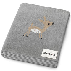 Bleu La La knit baby swaddle deer grey closeup showing soft cotton texture for wrapping