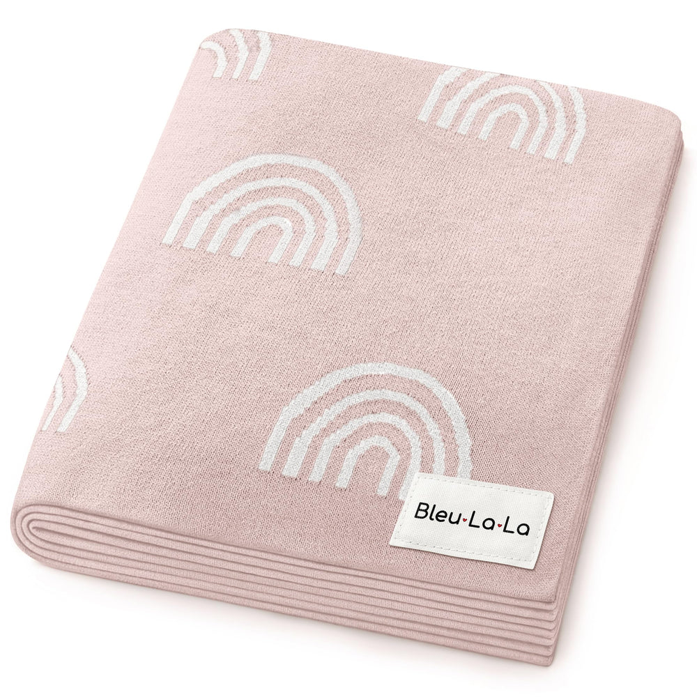 Bleu La La Knit Baby Swaddle Rainbow Pink front view shows soft breathable cotton for newborn comfort.