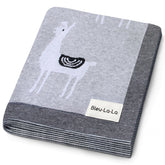 Bleu La La llama-pattern blanket provides cozy newborn warmth.