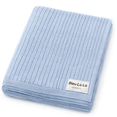 Bleu La La Organic Ribbed Swaddle Blanket in sky blue for cozy newborn moments