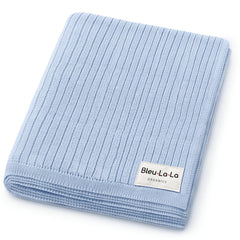 Bleu La La Organic Ribbed Swaddle Blanket in sky blue for cozy newborn moments