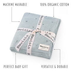 Bleu La La Pointelle swaddle newborn-wrapping, ideal for cozy swaddling and soothing routines.