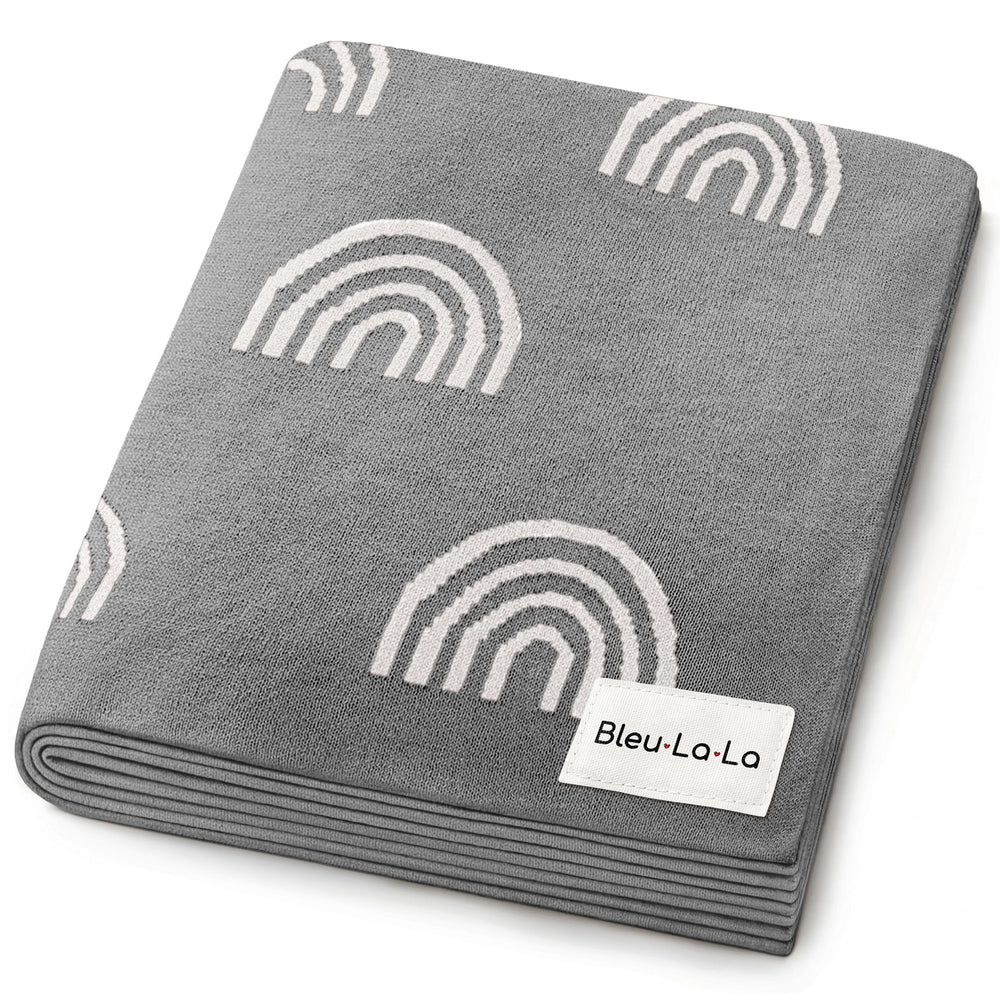 Bleu La La Rainbow Grey receiving blanket showing soft cotton for newborn comfort.