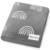 Bleu La La Rainbow Grey receiving blanket showing soft cotton for newborn comfort.