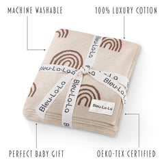 Bleu La La rainbow taupe blanket in a nursery as a decor and comfort accent