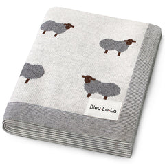 Bleu La La sheep ivory knit swaddle blanket for newborn comfort