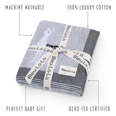 Bleu La La soft baby blanket enhances nursery decor and comfort.