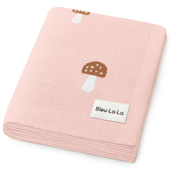 Bleu La La swaddle mushroom pink front view, buttery-soft cotton for newborn comfort