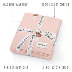 Bleu La La swaddle mushroom pink monogram ribbon on elegant packaging