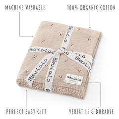 Bleu La La Swaddle for newborns demonstrates versatile wrap and cozy cuddle.