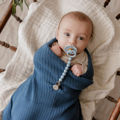 Closeup of ribbed knit on Bleu La La swaddle for all-season comfort