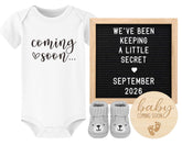 Blinking Stars custom felt letter board 340 letters for personalized pregnancy announcements.