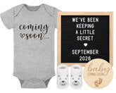 Blinking Stars felt letter board with 340 letters for personalized pregnancy announcements