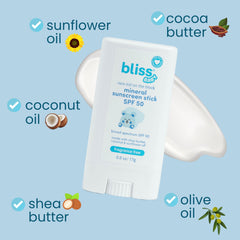 Bliss Baby Mineral Sunscreen Stick shows 80-minute water resistance for active families.