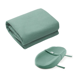 Blissful Diary avocado-contoured cover on sage-green pad, soft on baby's skin