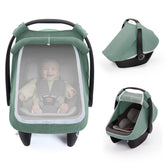 Blissful Diary baby car seat cover with extra-large mesh window for easy visibility and ventilation.