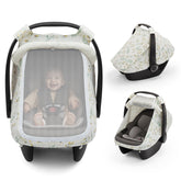 Blissful Diary baby car seat cover with mesh window for breathable airflow.