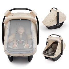 Blissful Diary baby car seat cover with mesh window for breathable visibility on the go.