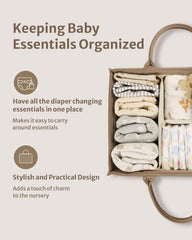 Blissful Diary diaper caddy with handles and removable dividers for easy transport.